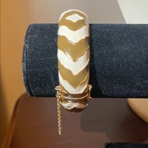 I.Crew Elegant Gold and Cream Chevron Bangle Bracelet